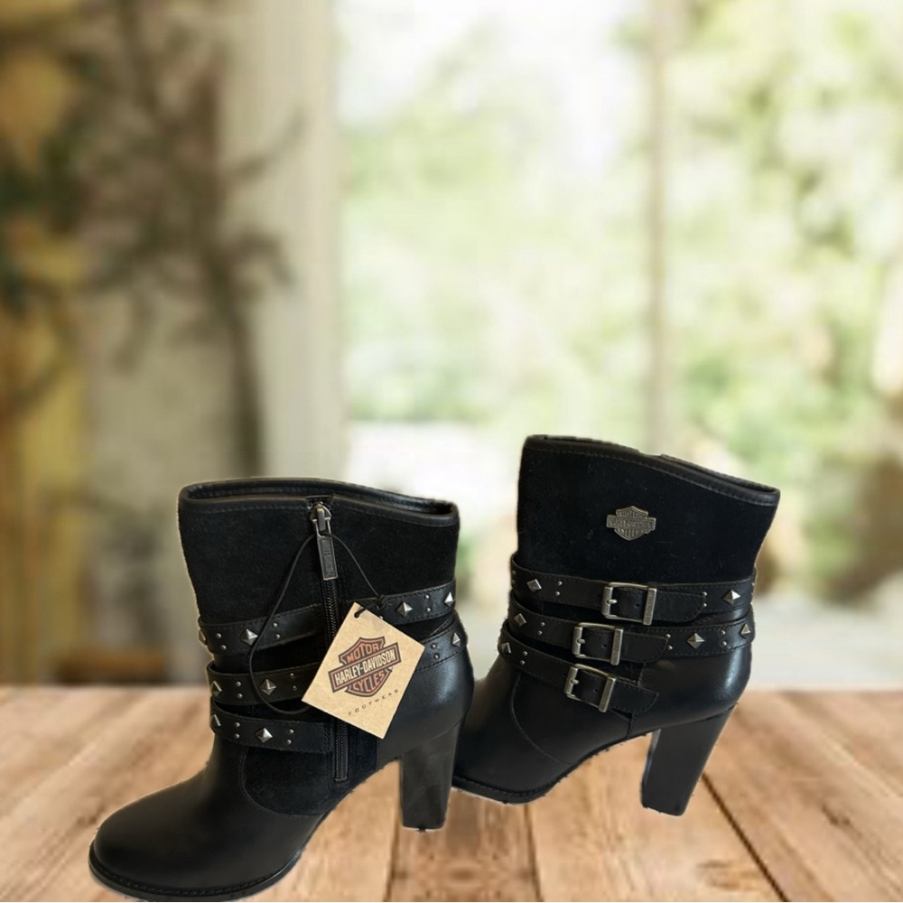 Harley-Davidson Women's High Heeled Boot - Abbey Soft Toe-Black Size 9M